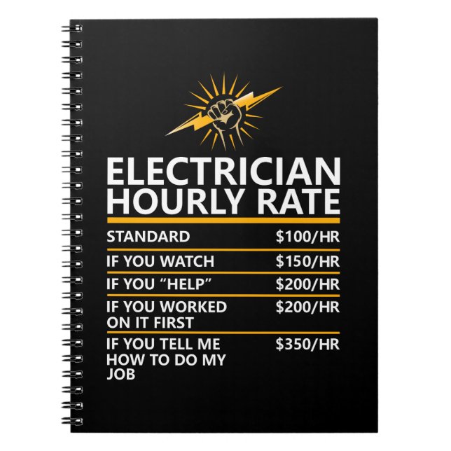 Cuaderno Tabla de tarifa por hora de electricista divertida (Frente)