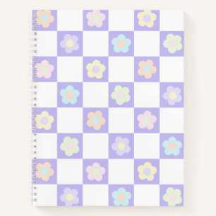 Cuaderno Tablero de ajedrez de flores de color púrpura