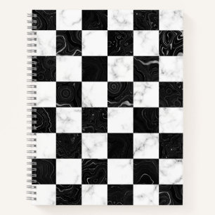 Cuaderno Tablero de ajedrez de mármol blanco negro y plata