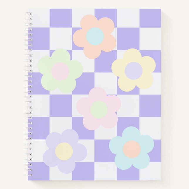 Cuaderno Tablero de ajedrez y flores pasteles (Anverso)