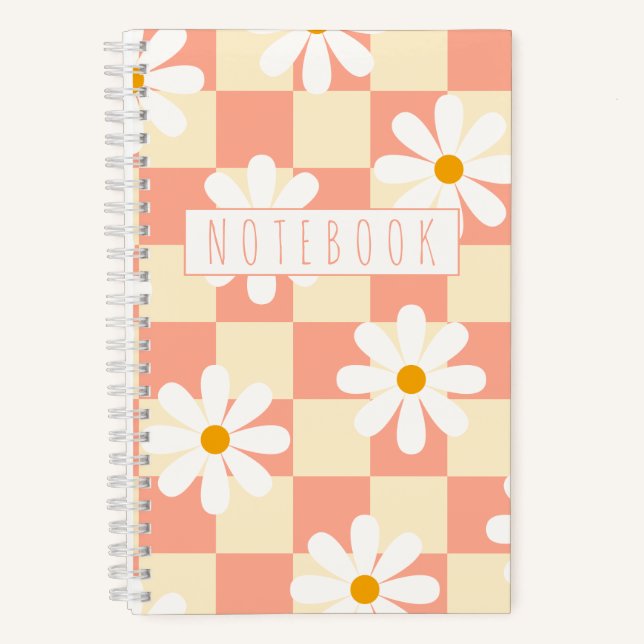 Cuaderno Tablero de cheques y retro de daisies (Anverso)