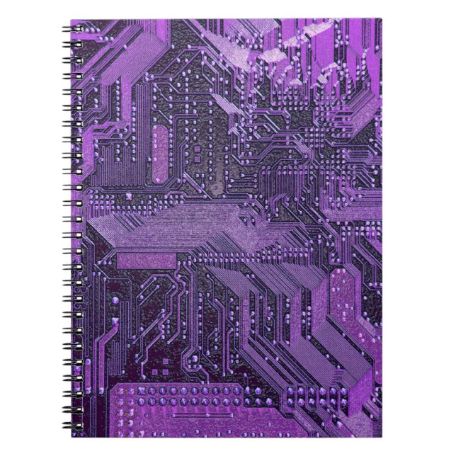 Cuaderno Tablero de Circuito Cibernético Púrpura Arte Tecno (Frente)