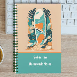 Cuaderno Tablero de Surf de Playa Tropical Abstracto Retro