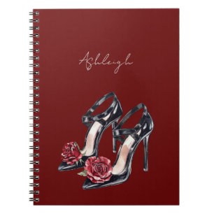 Cuaderno Tacones altos Rosa floral roja y negra