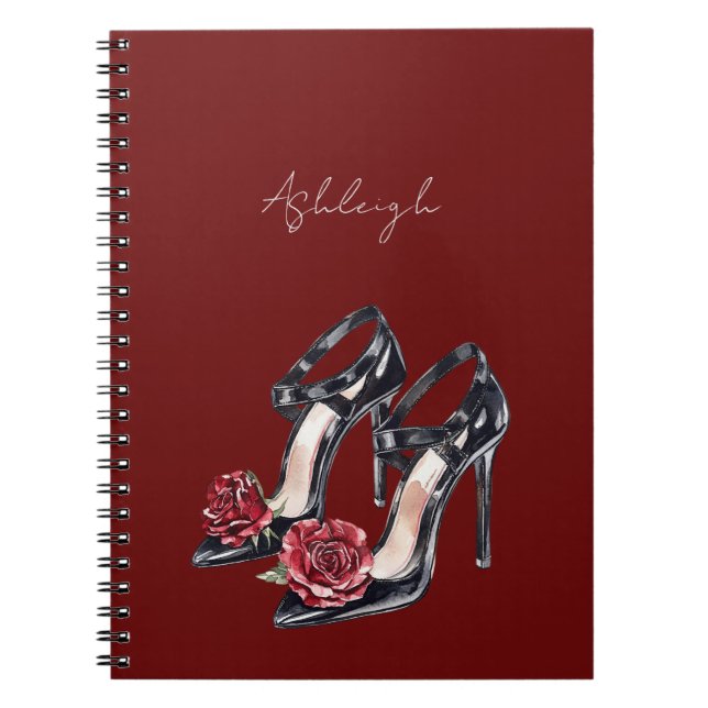 Cuaderno Tacones altos Rosa floral roja y negra (Frente)