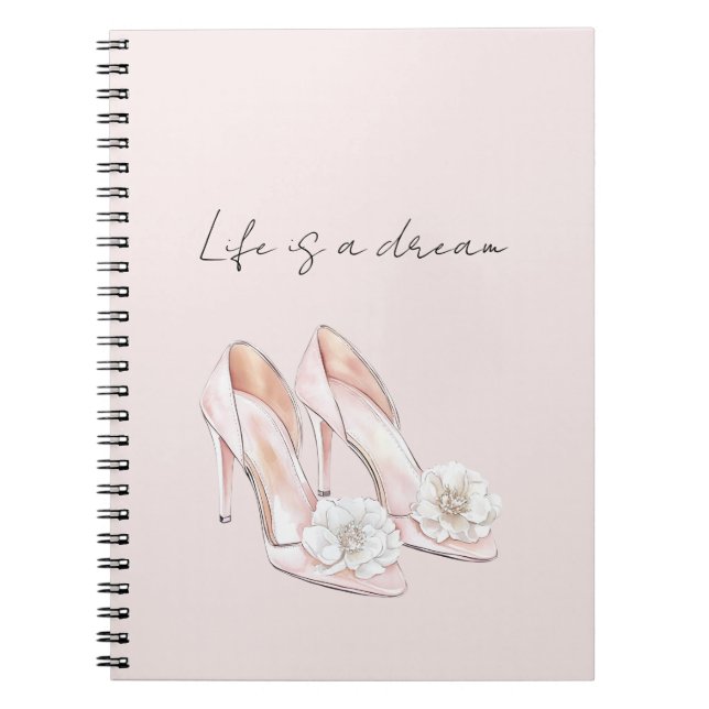 Cuaderno Tacones rosados claros Pretty Blush con flores bla (Frente)
