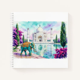Cuaderno Taj Mahal y elefante acuarela
