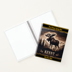 Cuaderno Talla de alce en madera oscura con fondo
