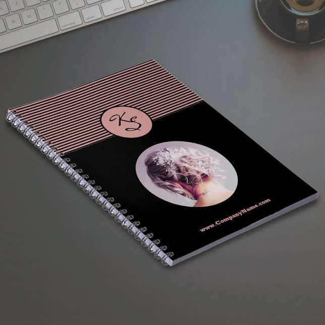 Cuaderno Taller de Hairstylist Pink Black (Initials Pink Black Hairstylist Workshop Notebook with Image)
