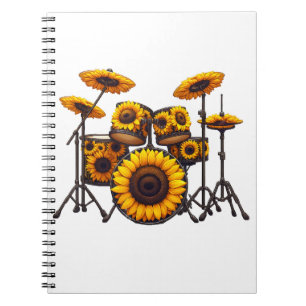 Cuaderno Tambores Girasol Flor Músico Música Floral