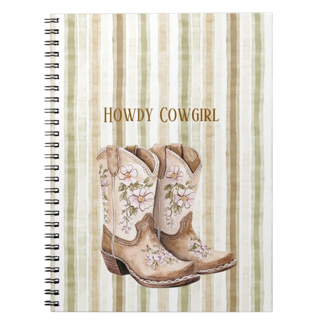 Cuaderno Tan Brown Blush Pink Floral Cowgirl Boots (Frente)