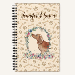 Cuaderno Tan Dachshund Perro Paw Print & Floral Cute