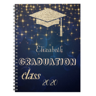 Cuaderno Tapa de graduación de purpurina dorada, estrellas 