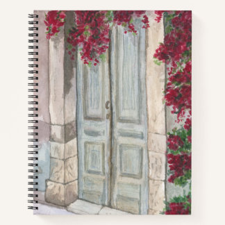 Cuaderno Tapa Dura Acuarela Puerta Vintage Azul