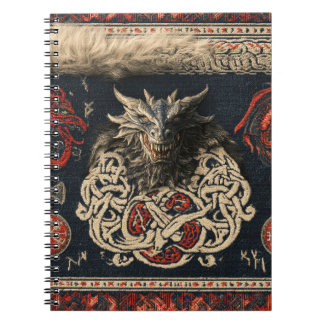 Cuaderno Tapiz de Dragón Nórdico Oscuro y Nudos Vikingos De