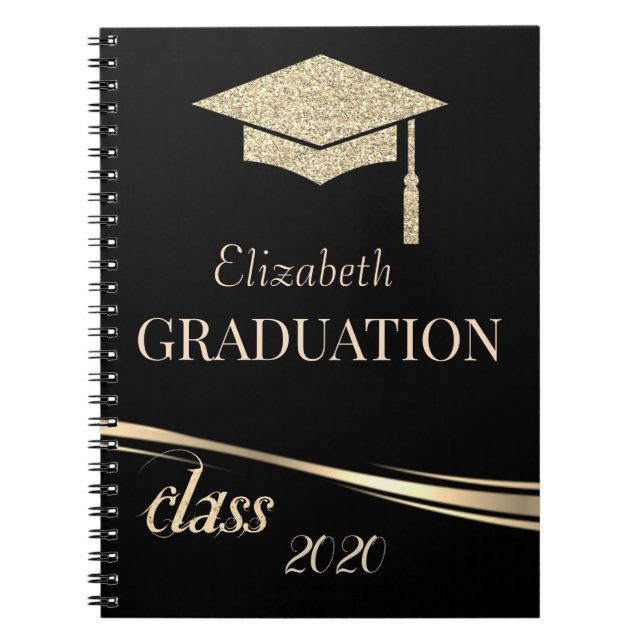 Cuaderno Tapón de graduación de Purpurina de oro, clase 202 (Frente)