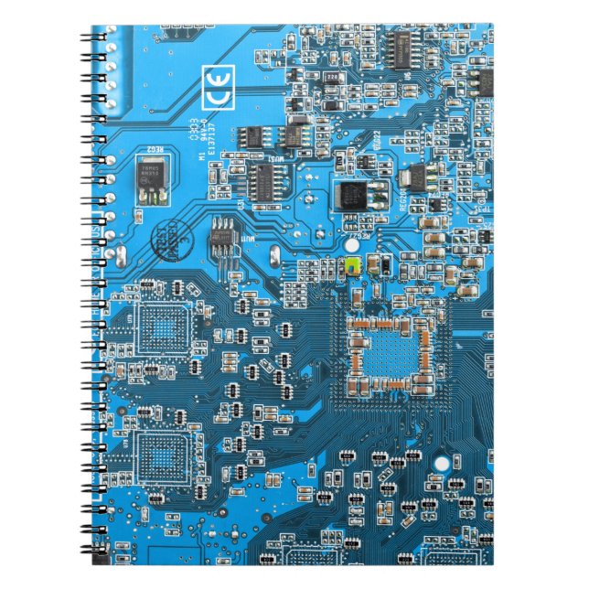 Cuaderno Tarjeta azul de circuito geek de la computadora (Frente)