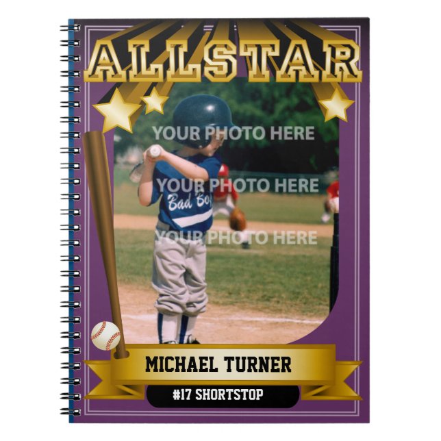 Cuaderno Tarjeta de béisbol púrpura de ALLSTAR (Frente)