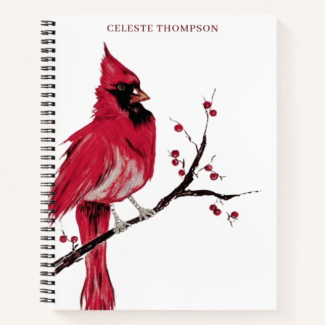 Cuaderno Tarjeta de Cardenal Rojo Personalizable Acuarela (Anverso)
