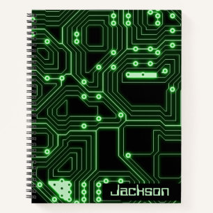 Cuaderno Tarjeta de circuito verde neón   Espiral personal