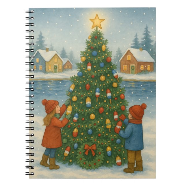 Cuaderno Tarjeta de Navidades de árbol de trampa de langost (Frente)