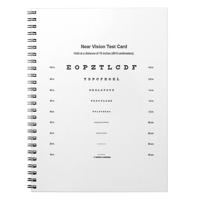 Cuaderno Tarjeta de prueba de visión cercana Examen de agud (Frente)