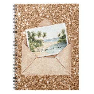 Cuaderno Tarjeta Postal Playa Ojalá Estuvieras Aquí Dorado