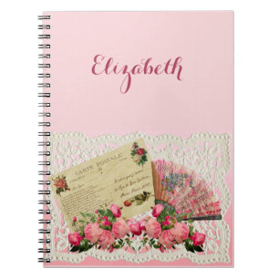 Cuaderno Tarjeta postal victoriana, abanico, rosas, centro
