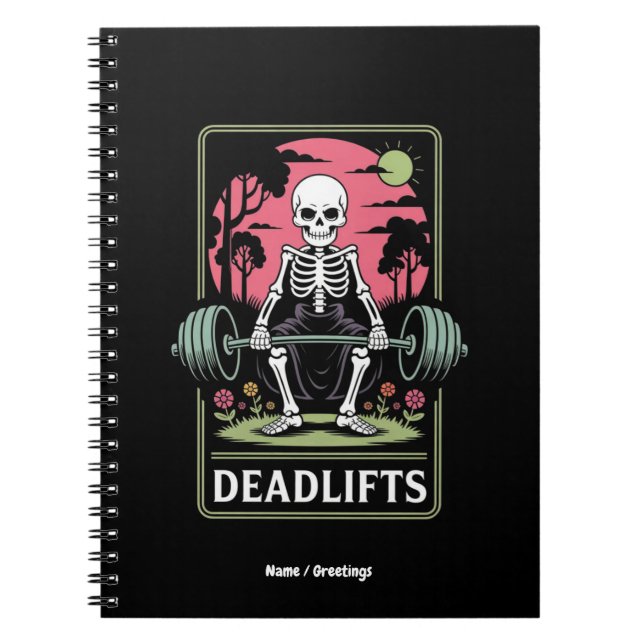 Cuaderno Tarot Card Deadlifts Funny Skeleton Workout Design (Frente)