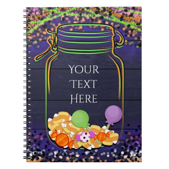Cuaderno Tarro de Mason de Dulces de Halloween Fiesta Brill (Frente)