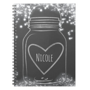 Cuaderno Tarro de Mason plateado y luces Glam rústico en cu