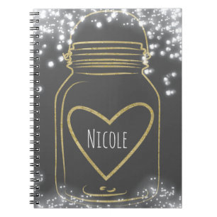 Cuaderno Tarros de Mason Dorados & Luces Glam Rústico Cualq