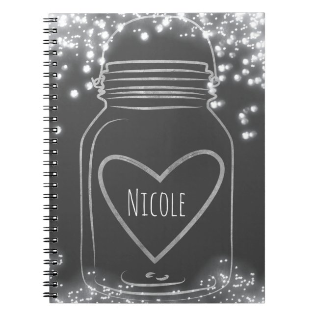 Cuaderno Tarros de Mason Plateados & Luces Glam Rústico Cua (Frente)