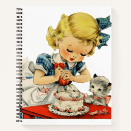 Cuaderno Tarta de cumpleaños retro de niña gato arte infant