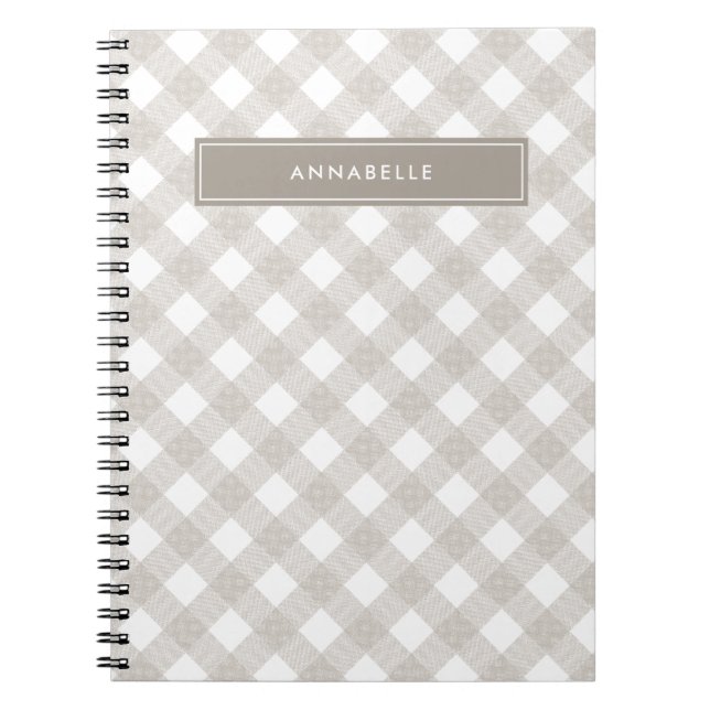 Cuaderno Tartán búfalo moderno beige natural personalizado (Frente)