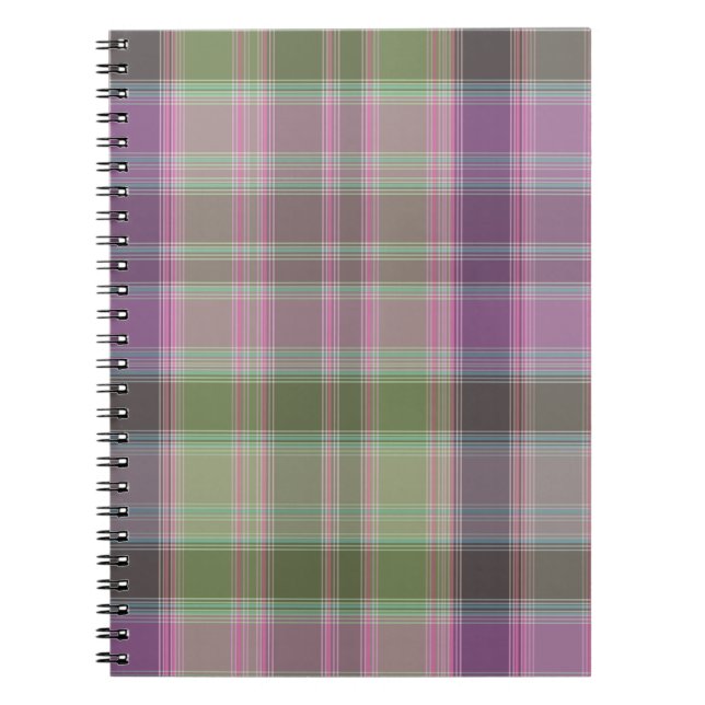 Cuaderno Tartán clásico verde y lila. (Frente)