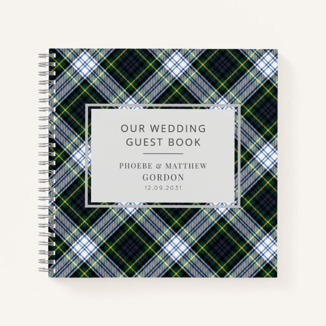 Cuaderno Tartan Plaid Green Checkered Boda Guest Book (Anverso)