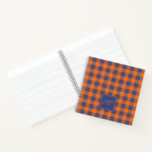 Cuaderno Tartan Plaid Monogramado de Calabaza Naranja Azul