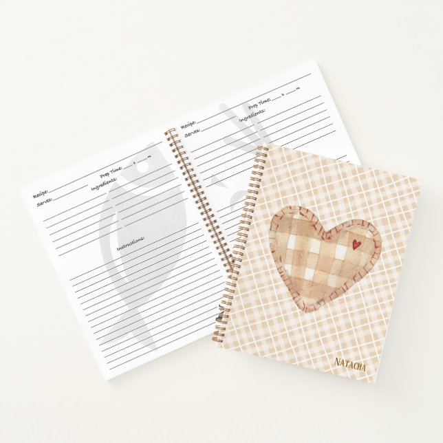Cuaderno Tartán rústico monograma moderno Cocina marrón (Interior)