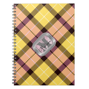 Cuaderno Tartán Tartán amarillo rosado Monograma de acero m