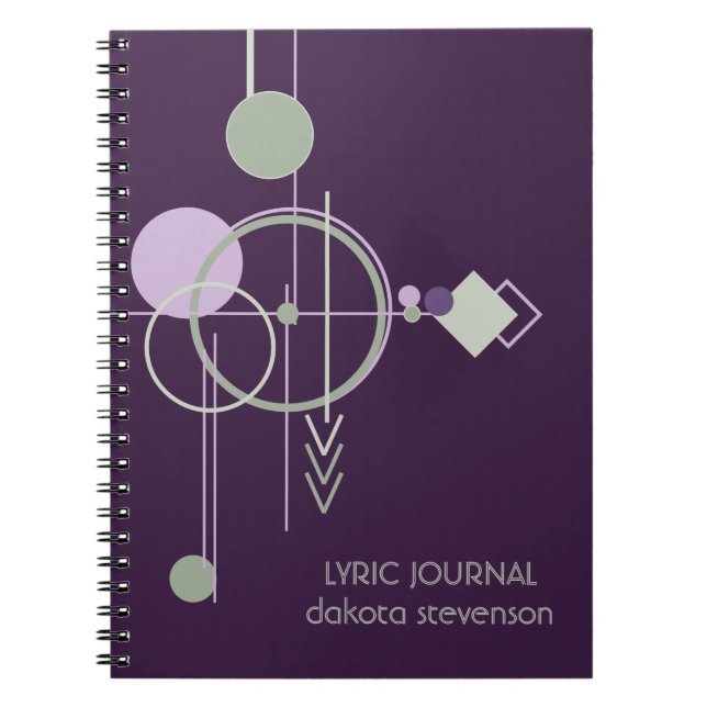 Cuaderno Tattoo Linework | Monograma verde púrpura bohemio (Frente)