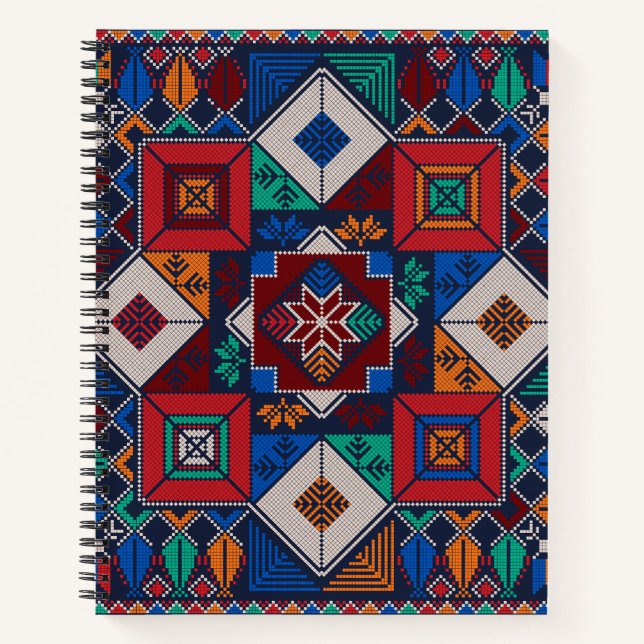 Cuaderno Tatuaje de bordado tradicional palestino colorido (Anverso)