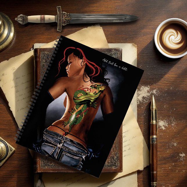 Cuaderno Tatuaje de mujer dragón de fantasía en negrita (Subido por el creador)