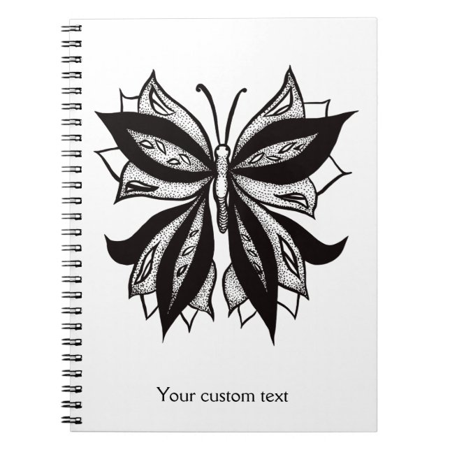 Cuaderno Tatuaje Tribal Blanco Y Negro De Mariposa (Frente)