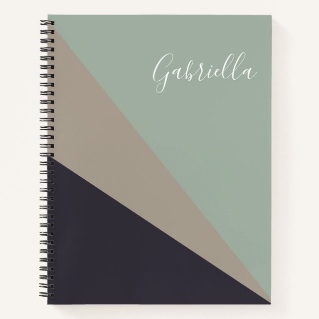 Cuaderno Taupe de tierra y Geometría de salvia personalizad (Anverso)