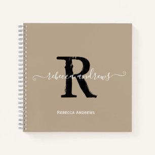 Cuaderno Taupe Elegant Monograma Nombre Inicial