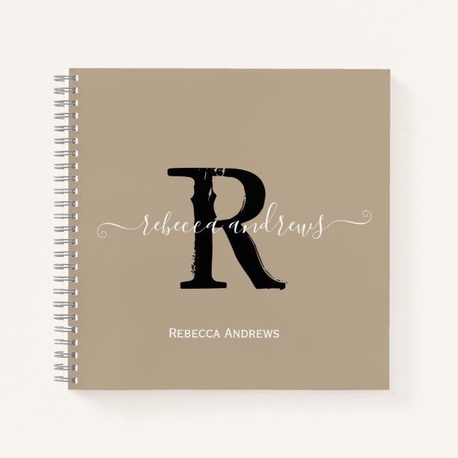 Cuaderno Taupe Elegant Monograma Nombre Inicial (Anverso)