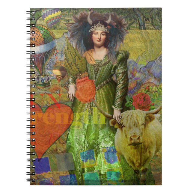Cuaderno Tauro Mujer Caprichosa Collage Celestial Fantasía (Frente)
