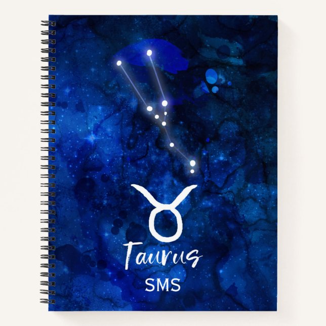 Cuaderno Taurus Zodiac Constelación Azul Galaxia Monograma (Anverso)