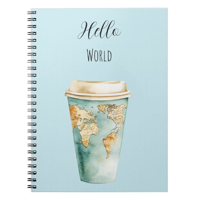 Cuaderno Taza de café Azul Hola Mundo (Frente)